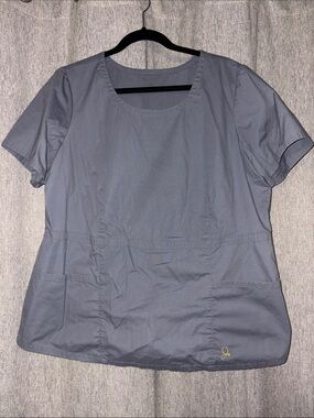 Jaanuu Short Sleeve peplum medical Scrub Top in Slate Gray style J96037c